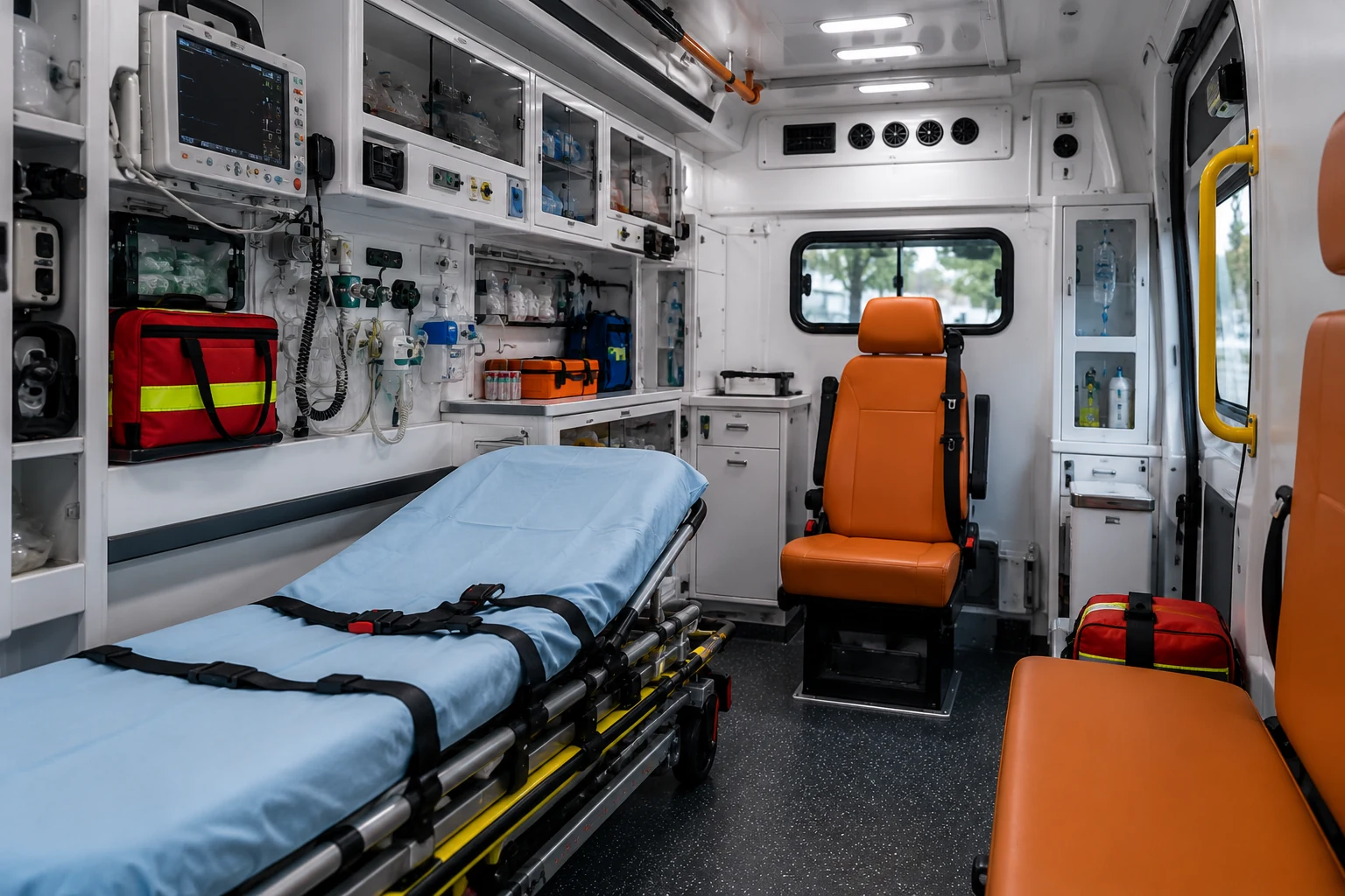 Interior de ambulancia equipada